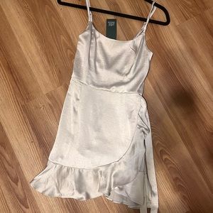 Champagne satin skater dress with tie detail